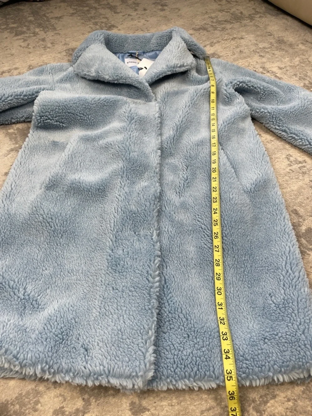 NWT Stand Studio Camilla Cocoon Coat Faux Fur Fleece Blue Sz 36